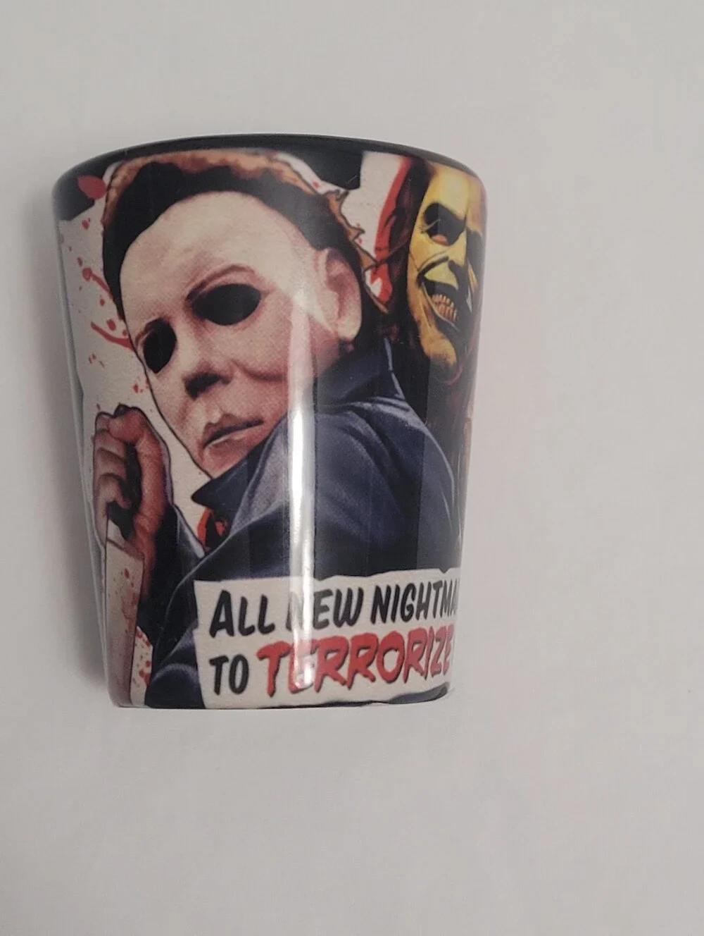 Halloween Horror Nights 2022 Never Go Alone Shot Glass HHN 31 Michael Myers